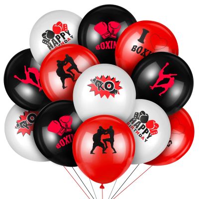 Vinsot 36 Pack Boxing Party Decorations Boxing Balloons 12 Inch Red Black and White Wrestling Latex Balloons for Wrestling Match Fight Sports Theme Birthday Party Supplies