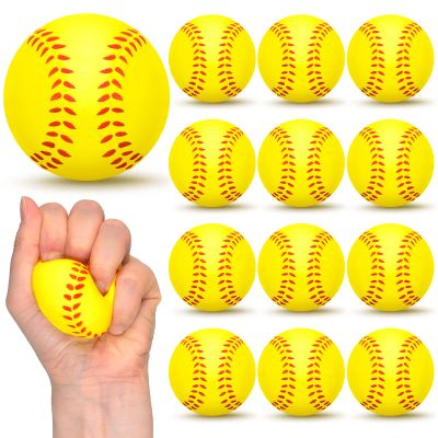 Minatee 12 Pieces Mini Softballs Stress Balls, 2.5' Softball Foam Sports Balls Party Favors Small Squeeze Anxiety Bulk Ball Valentine Birthday Gift, School Carnival Party Favors Supplies