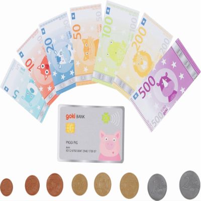 Goki 51497 Play Money Animals Including Bank Card Accessories Sets, Multicoloured