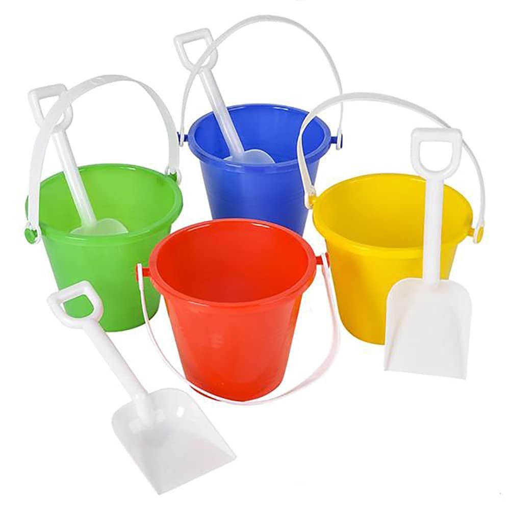 The Dreidel Company Beach Day Playsets (Pack of 12) 4.25" Sand Bucket Play Set Box Includes, 1 Pail, 1 Shovel Toy for Boys and Girls Birthday Party Favor