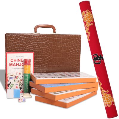 GUSTARIA Chinese Mahjong Set, with X-Large (1.5") 144 Numbered Melamine Blue Tiles, 2 Spare Tiles, 6 Dice and a Wind Indicator, Carrying Travel Case with English Instruction, Mahjong Mat(Red)