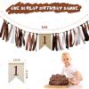 1st Birthday Decorations for High Chair Banner Boy's First Highchair Birthday Banner Baby Wild One Burlap Decorations Woodland Theme Party Ribbon Supplies Booth Photo Props view 2