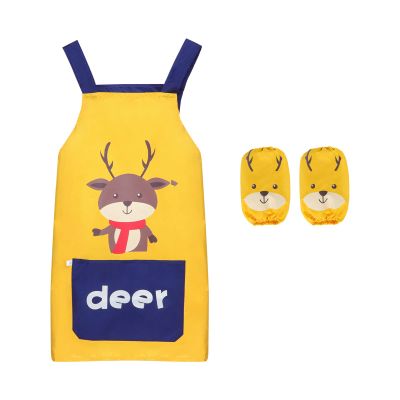 Cute Apron for Boy Girl Waterproof Art Smock for Painting Cooking Craft Baking Cartoon Animal Chef Apron Kit + Over Sleeve