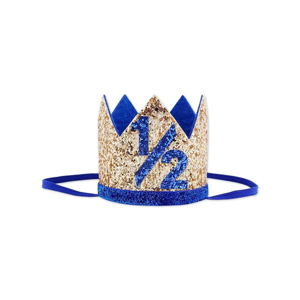 Bchinb Baby 1/2 st Birthday Crown Hat, Birthday Party Decorations, Kids Party Props Shooting, Party Supplies (Blue Gold)