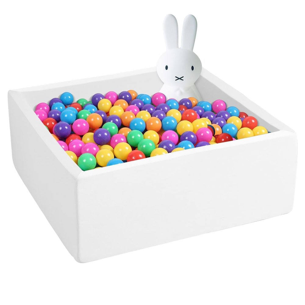 UHAPPYEE Square Foam Ball Pit for Toddler,35"x35"x12" Soft Ball Pit Pool with Removable Cover, Indoor Memory Sponge Ball Playpen Without Balls - White