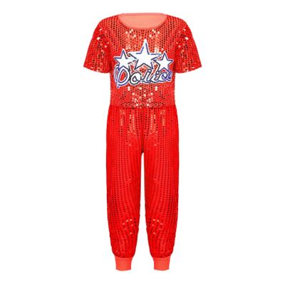 VernLan Boys Girls Sequins Hip Hop Jazz Costume Modern Street Dance Clothing Set for Stage Performance Show Red 3-4 Years