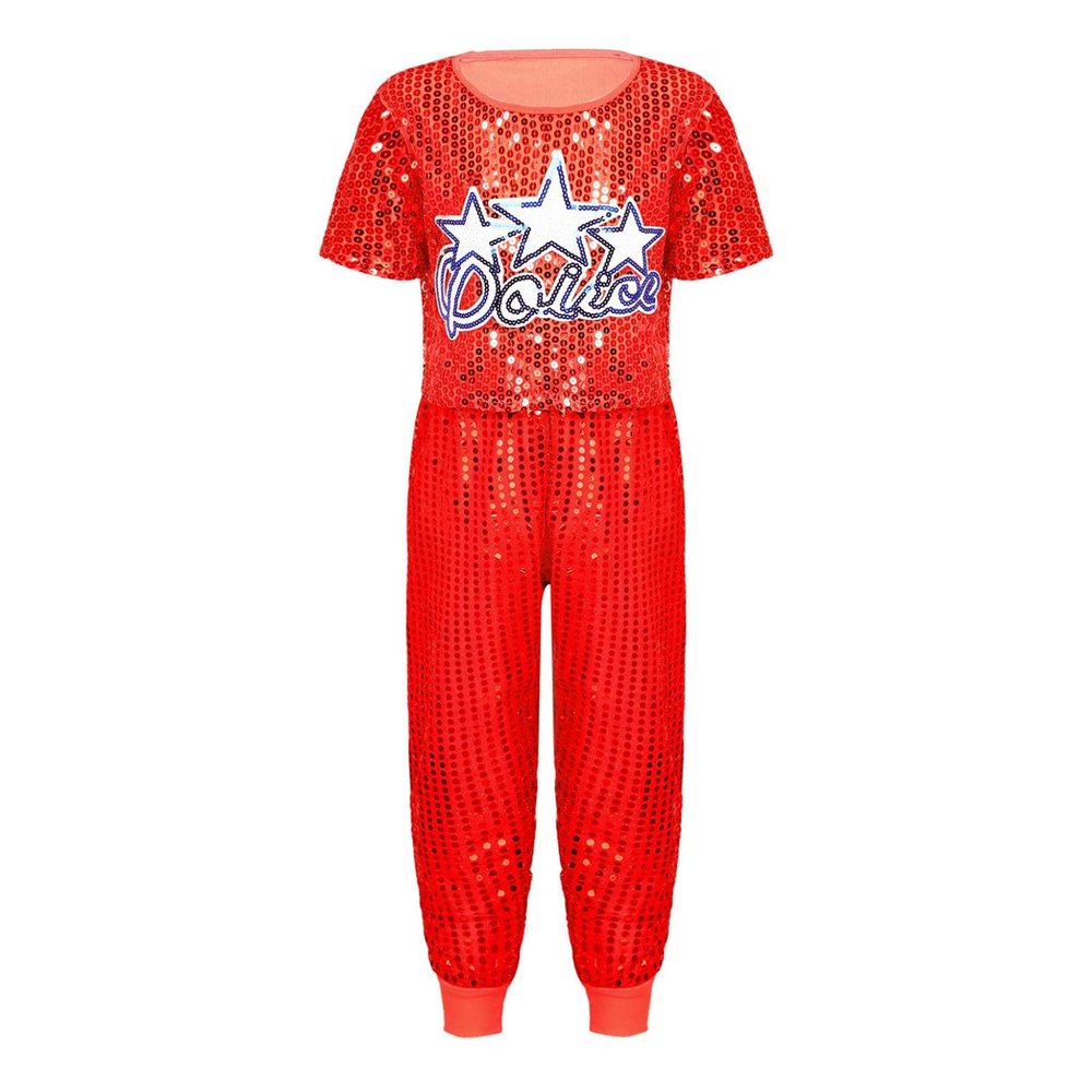 VernLan Boys Girls Sequins Hip Hop Jazz Costume Modern Street Dance Clothing Set for Stage Performance Show Red 3-4 Years
