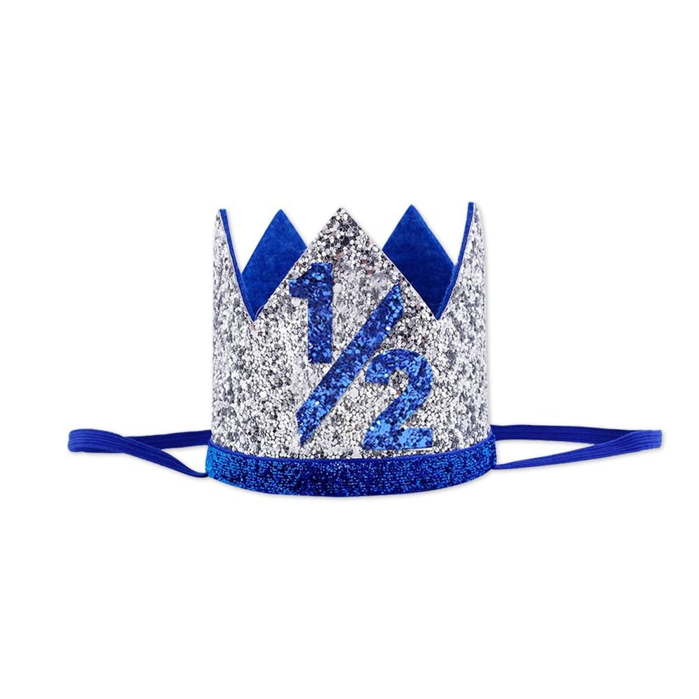 Bchinb Baby 1/2 st Birthday Crown Hat, Birthday Party Decorations, Kids Party Props Shooting, Party Supplies (Blue Silver)