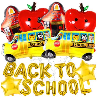 20Pcs Back to School Balloon, Welcome School Bus Foil Balloons, Happy Apple Helium Mylar Balloons Bulk for Party Decorations