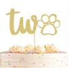 AHAORAY Paw Print Two Cake Topper - Gold Glitter Pet Dog Second Birthday Cake Decorations Supplies - Pet Puppy Theme Party Cake Decor, for Pet Birthday Party, Baby Shower Favors or Photo Booth Props view 1
