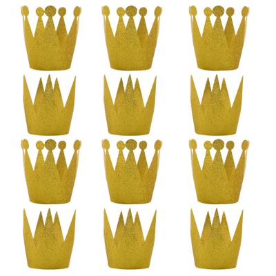 HOKPA Gold Crown Hats, 12Pcs Mini Birthday Hats Party Crown Hats Caps for Kids Birthday Wedding Anniversary Celebration Decoration