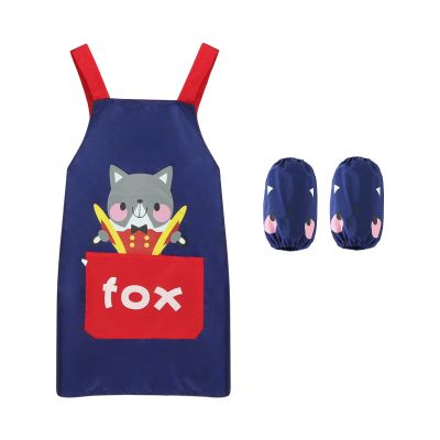Cute Apron for Boy Girl Waterproof Art Smock for Painting Cooking Craft Baking Cartoon Animal Chef Apron Kit + Over Sleeve