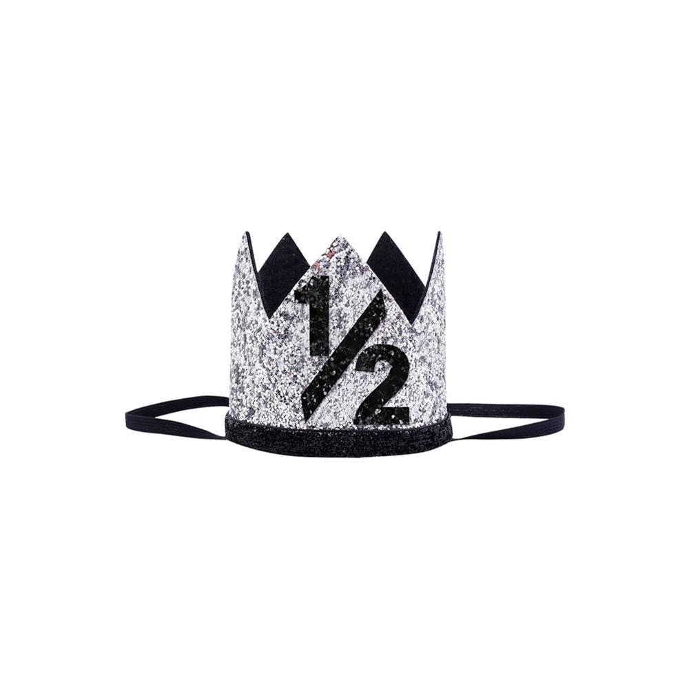 Bchinb Baby 1/2 st Birthday Crown Hat, Birthday Party Decorations, Kids Party Props Shooting, Party Supplies (Black Silver)