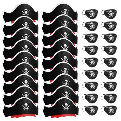 Legigo 48 Pcs Pirate Hat with Eye Mask - Classic Costume Cap Accessories for Pirate Party Cosplay Caribbean Dress, Black