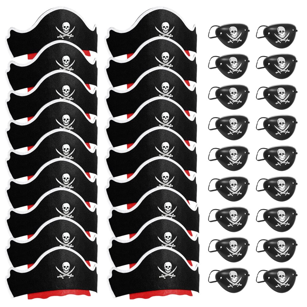 Legigo 48 Pcs Pirate Hat with Eye Mask - Classic Costume Cap Accessories for Pirate Party Cosplay Caribbean Dress, Black