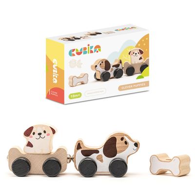 Cubika Wooden Clever Puppies Train Toy Magnetic Dog-Themed Wood Toy Playset for Toddlers 18 Months+ Montessori Toy for Fine Motor Skills and Imaginative Play