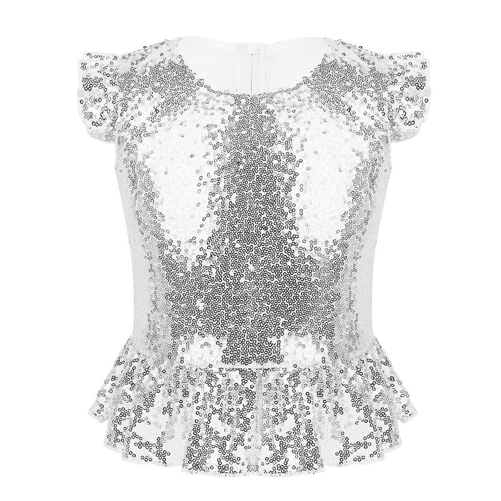 Venjoe Girls Kids Sparkly Sequins Party Tops Mermaid Costume Ruffles Tank Top Vest for Halloween Carnival Birthday Silver 10 Years