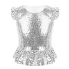 Venjoe Girls Kids Sparkly Sequins Party Tops Mermaid Costume Ruffles Tank Top Vest for Halloween Carnival Birthday Silver 10 Years view 1