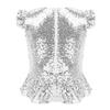 Venjoe Girls Kids Sparkly Sequins Party Tops Mermaid Costume Ruffles Tank Top Vest for Halloween Carnival Birthday Silver 10 Years view 2