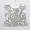 Venjoe Girls Kids Sparkly Sequins Party Tops Mermaid Costume Ruffles Tank Top Vest for Halloween Carnival Birthday Silver 10 Years view 3
