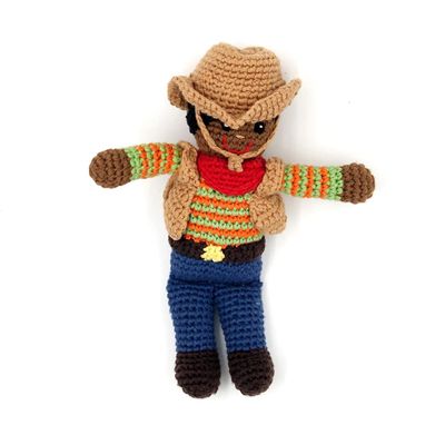 Pebble | Handmade Cowboy Rattle Crochet Fair Trade Pretend Imaginative Play Machine Washable