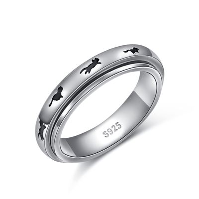 Ladytree Spinner Fidget Ring S925 Sterling Silver Cute Cat Animal Anxiety Worry Band Fidget Stress Relieving Boredom ADHD Autism Rings for Women Men,Size 7