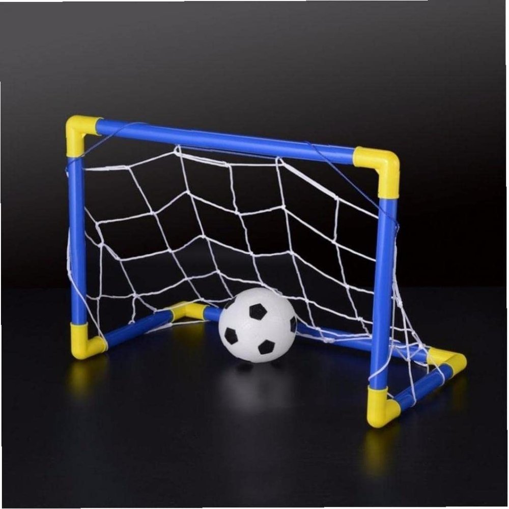 Froiny Mini Folding Football and Soccer Ball Goal Post Net Set with Pump Kids Sport Indoor Outdoor Home Toy Child Birthday Gift Yellow 18x12.71x9.84inch
