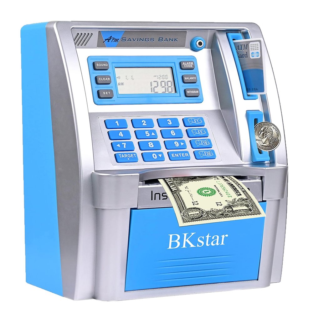 BKstar ATM Piggy Bank for Kids - Talking Electronic Money Bank with Debit Cards & Digital Coin Counter for Real Money, Boys Girls