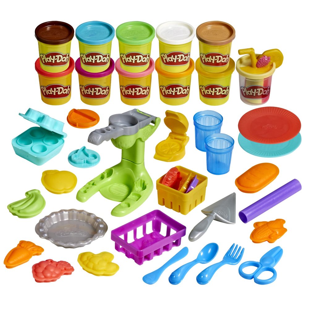 Play-Doh Farmer's Market Kitchen Playset, 28 Play Food Accessories & Tools, 11 Colors, Back to School Classroom Supplies, Preschool Toys, Ages 3+ (Amazon Exclusive)
