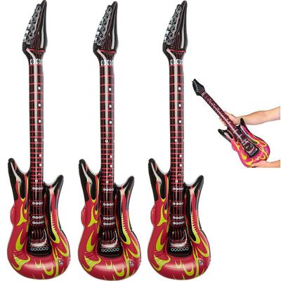 Zugar Land Red Hot Fiery Flame Rock Inflatable Guitar (3 Pack) Rock Star Style. 42". Vinyl.