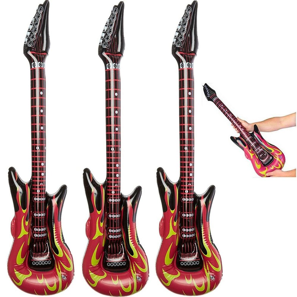 Zugar Land Red Hot Fiery Flame Rock Inflatable Guitar (3 Pack) Rock Star Style. 42". Vinyl.