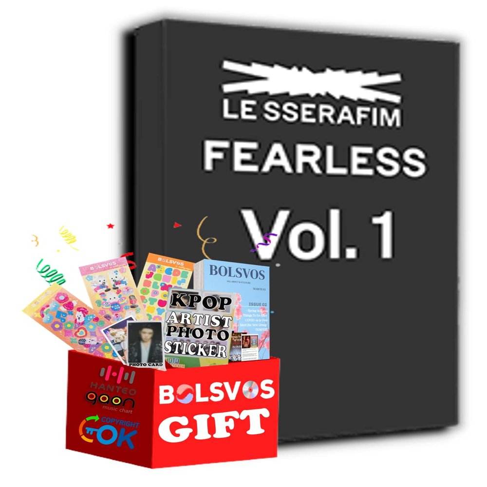 Dreamus LE SSERAFIM - Fearless [Vol 1 ver.] (1st Mini Album) Album+Pre Order Limited Benefits+BolsVos K-POP eBook (21p),3EA BolsVos Stickers for Toploader,Photocards