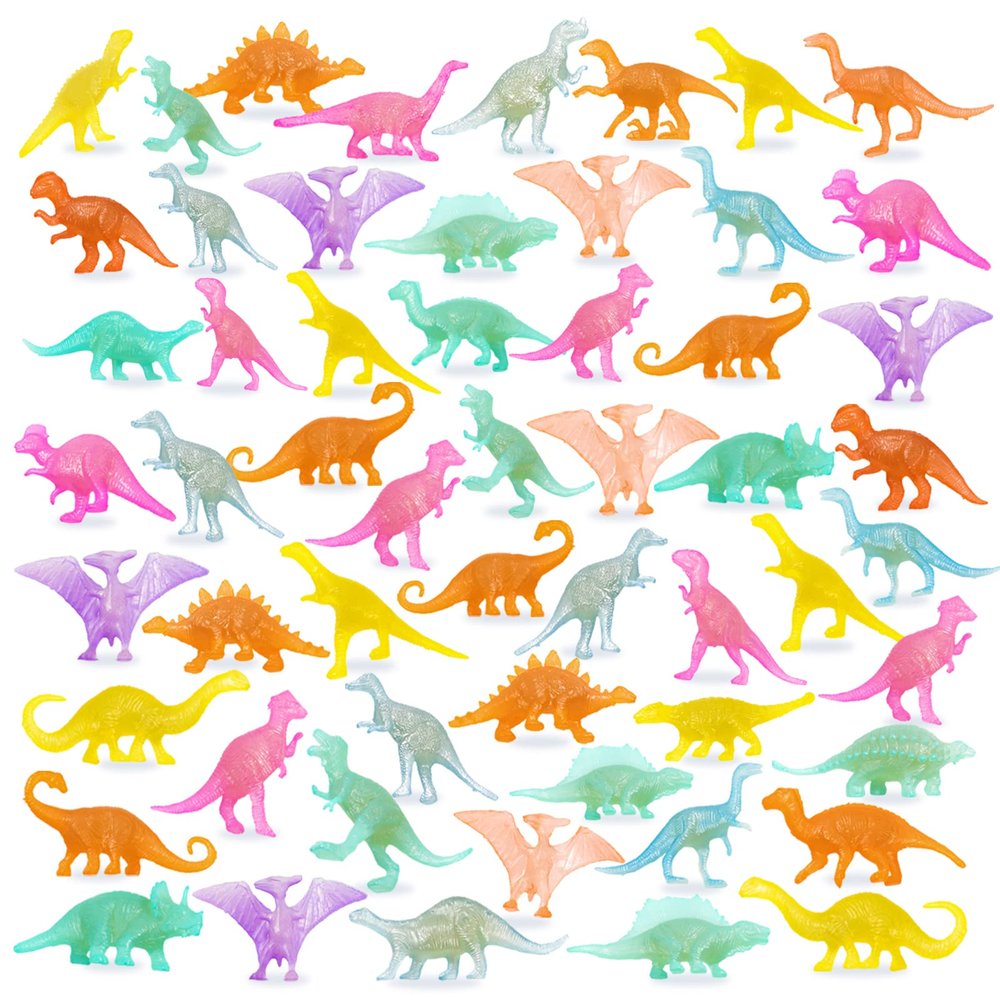 OuMuaMua 78pcs Glow in The Dark Dinosaur Toys Set, Mini Plastic Realistic Dinosaur Figures Glow Toys for Kids Goody Bag Stuffers, Dinosaurs Theme Party Favors Supplies
