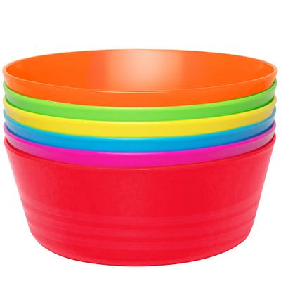 PLASKIDY Plastic Toddler Bowls Set of 6 - 10 Oz Kids Bowls, Microwave & Dishwasher Safe, BPA Free, Brightly Colored, Great for Cereal, Soup, Snack, Fruit or Salad