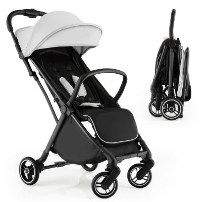 HONEY JOY Lightweight Baby Stroller, Compact Travel Stroller for Airplane, Fits Airplane Cabin & Overhead, One-Hand Gravity Fold, Self-Standing Toddler Stroller w/Adjustable Backrest/Canopy(Gray)