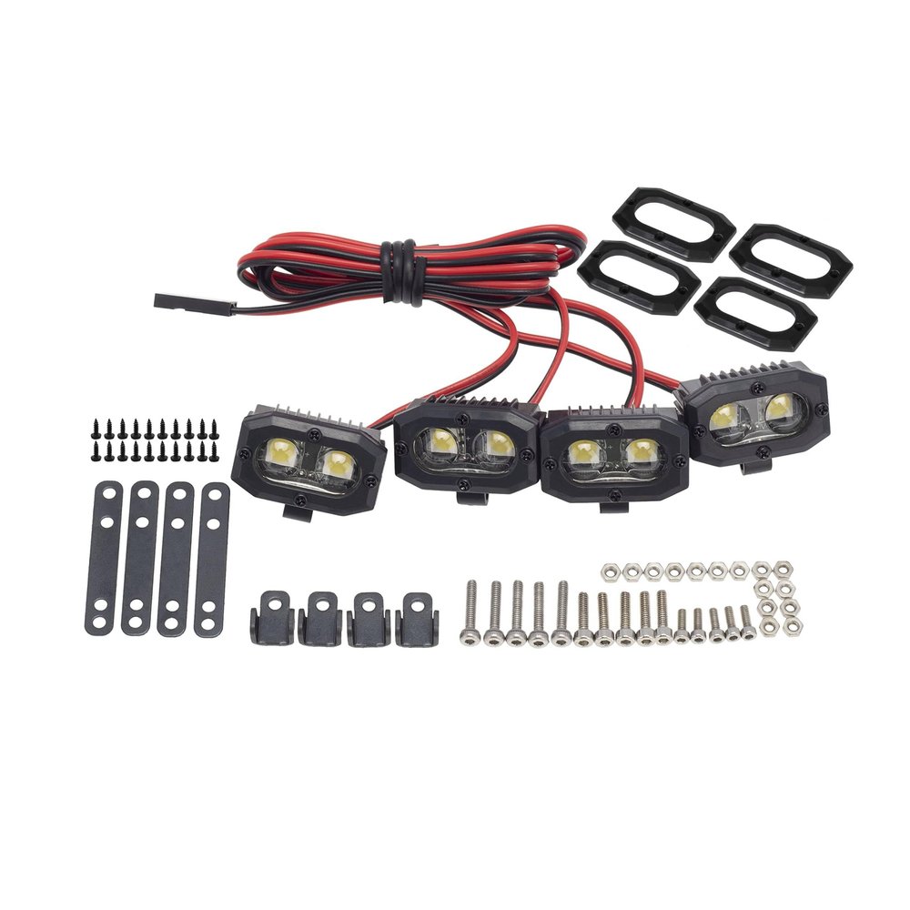 DKKY RC Car Lights LED Spotlights 1/10 Scale RC Crawler Accessories for Axial SCX10 90046 Traxxas TRX4 TRX6 Wraith RR10 MST Redcat Gen8 (4 Dual Lights Without Controller)