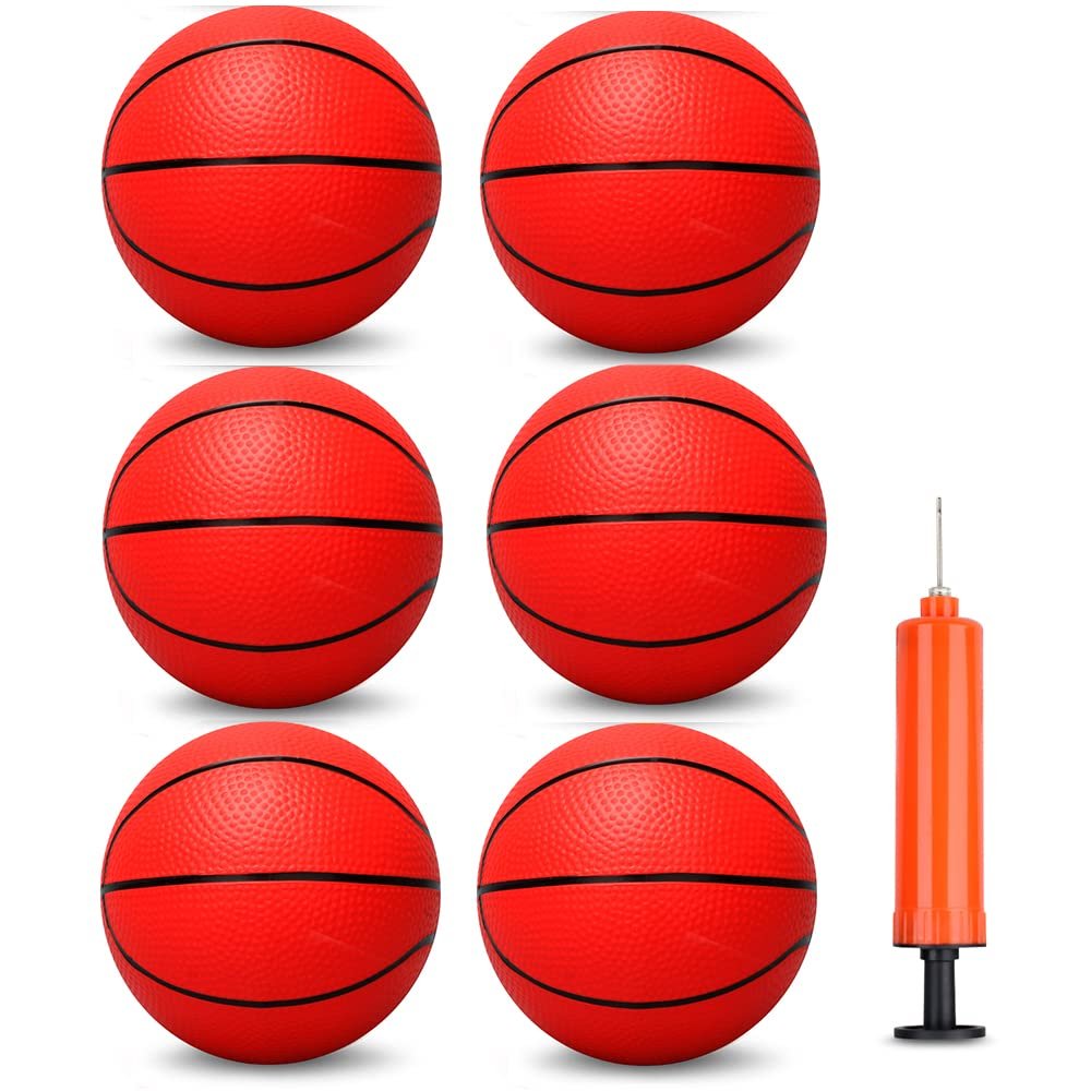 Umnodobn 6 Inch Mini Basketballs for Toddlers Kids Teenagers, 6 Pack 6" Basketball Set with Pump Durable PVC Basketballs for Mini Over Door Hoop Pool Beach Balls for Swimming Pool, Indoor, Outdoor