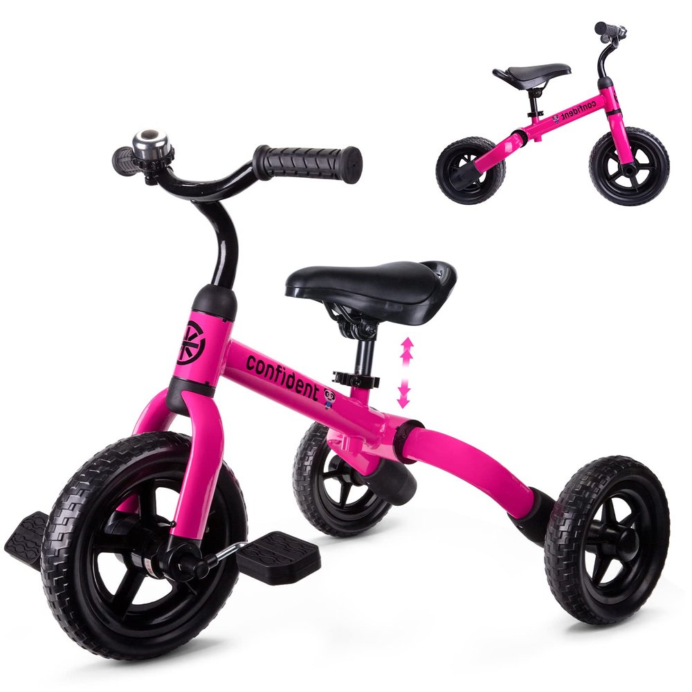 YGJT 3 in 1 Tricycle for Toddlers Age 2-5 Years Old, Folding Kids Balance Bike with Adjustable Seat and Removable Pedal, Toddler Bike Ride-on Toys for Infant, Gifts for Baby Boys Girls Birthday(Pink)