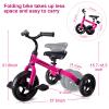 XPIY Tricycle for Toddlers Age 2-5 Years Old, 3 in 1 Folding Toddler Bike for Boys and Girls, Kids' Bike Trike with Detachable Pedal and Adjustable Seat (Pink) view 4