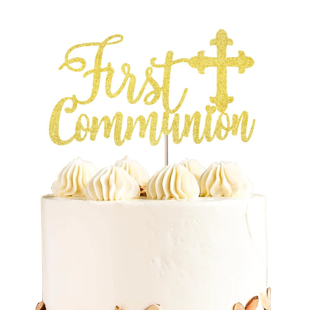 1 Pack First Communion Cake Topper Glitter Cross Cake Pick Religious Cross First Communion Cake Decoration Theme Baptism Communion Party Baby Shower Birthday Party Cake Decorations Supplies Gold