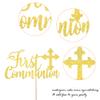 1 Pack First Communion Cake Topper Glitter Cross Cake Pick Religious Cross First Communion Cake Decoration Theme Baptism Communion Party Baby Shower Birthday Party Cake Decorations Supplies Gold view 3
