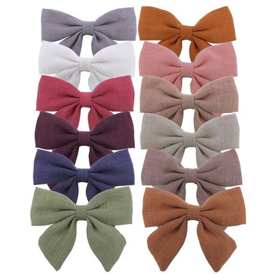 12 PCS Linen Bow Hair Clips for Baby Girls Hair Bows Alligator Clips Accessories Infants Toddler Kids Hairgrips (Linen 3.2'' Sailor Bow)