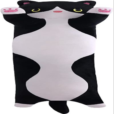 Yeqivo Soft Plush Cute Cat Body Pillow, Long Stuffed Cat Plush Toy Kitten Throw Pillow Gift for Kids, Girlfriend (90CM, White&Black)