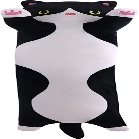 Yeqivo Soft Plush Cute Cat Body Pillow, Long Stuffed Cat Plush Toy Kitten Throw Pillow Gift for Kids, Girlfriend (90CM, White&Black)