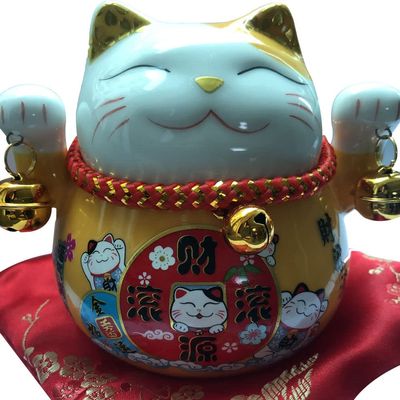 Tgfer New 4.5' Multicolor Ceramic Maneki Neko Lucky Cat Coin Bank Style Yellow
