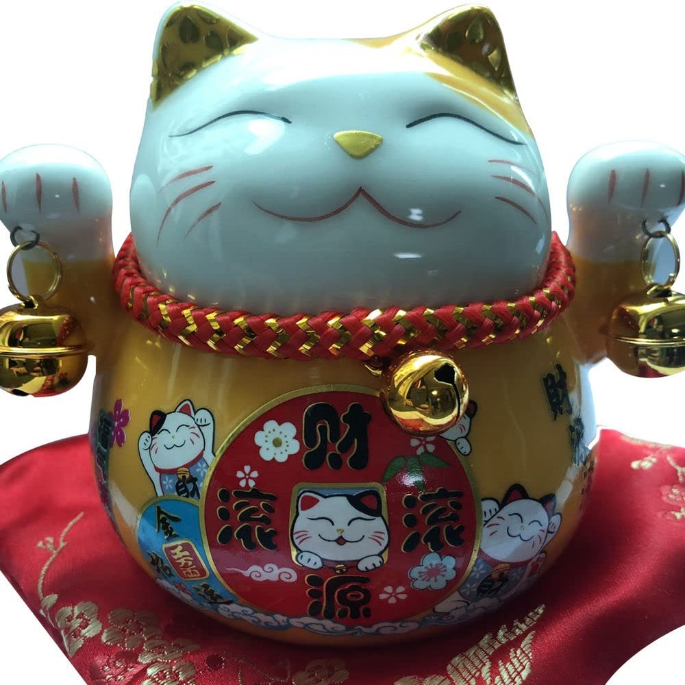 Tgfer New 4.5' Multicolor Ceramic Maneki Neko Lucky Cat Coin Bank Style Yellow