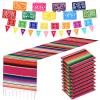 10 Packs 14 x 84 Inch Mexican Serape Table Runners, 29 Pcs Papel Picado Banner, Fiesta Hanging Banner and Pennant Flag Banner Colorful Bunting Banner for Mexican Theme Party (Rose Red) view 1