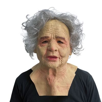 Mosicke Old Man Mask Latex Elder Halloween Mask Old Person Cosplay Mask with Gray Wig (women)