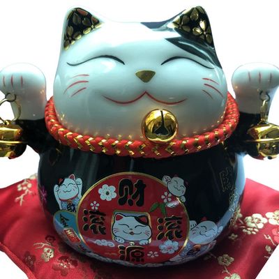 Tgfer New 4.5' Multicolor Ceramic Maneki Neko Lucky Cat Coin Bank Style Black