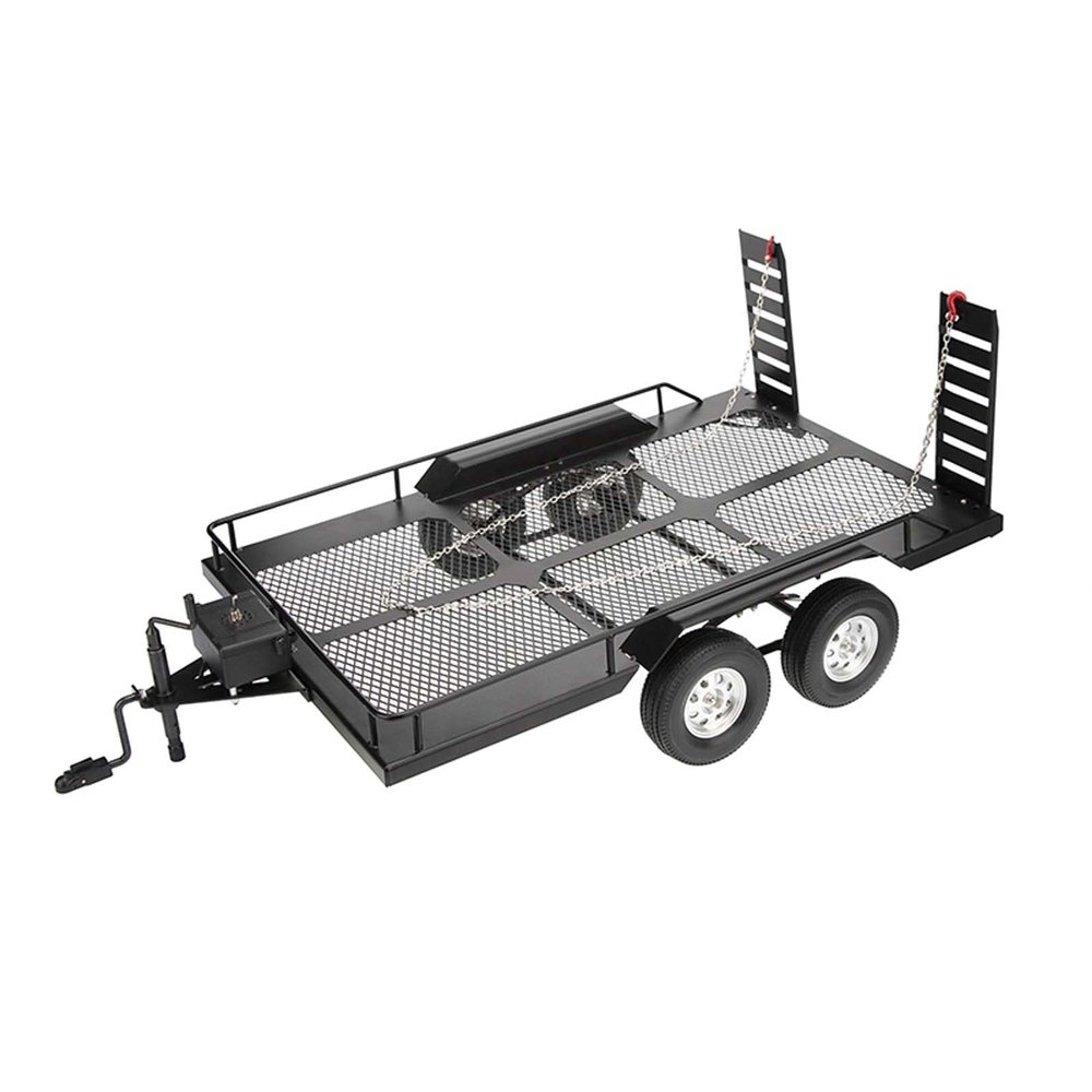 LAFEINA RC Car Metal Trailer with Four Tires Wheels for 1/10 RC Crawler Car SCX10 TRX-4 KM2 D90 Redcat Gen8